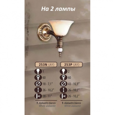 Бра 253P 253P/2 AY WHITE ALABASTER фото 1